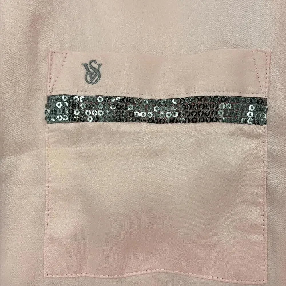 Victoria's Secret Pink Satin Pajama Set Lounge ware Sequin Trim Women's size Med